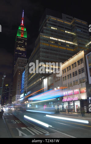 New York City, USA - January 6, 2019: Streets of Manhattan at night. 34th Street. Stock Photo