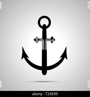 Marine boat anchor simple black icon with shadow Stock Vector
