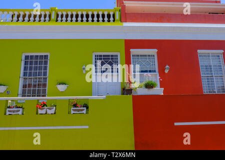 CAPE TOWN, SOUTH AFRICA - MARCH 20 2018: Colorful houses and architectural detail in vibrant multicultural community of Bo Kaap in Cape Town Stock Photo