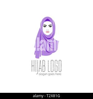 Beautiful woman wearing colorful hijab icon, logo isolated on white background, Muslim veil, vector illustration Stock Vector
