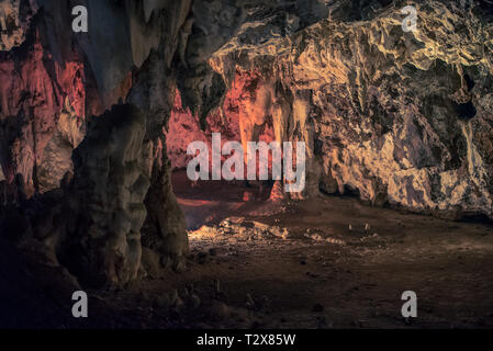 Illuminated cave at the Wondercave in the Lion and Rhino Park, the 3rd largest chamber in South Africa Stock Photo