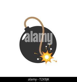 The spherical explosive in the old style and a burning wick with sparks is isolated on a white background. Stock Vector