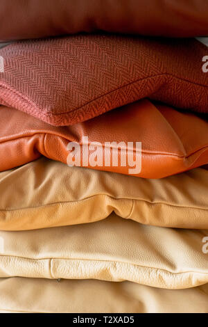 Ruby decorative pillows made from real leather Stock Photo