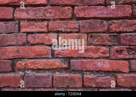 Red brick with cement in gap line in background. Stock Photo