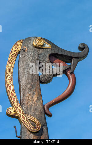 Dragonhead on a Viking ship Stock Photo