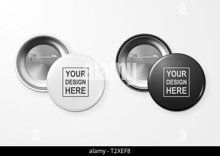 White blank badging round button badge isolated vector template ...