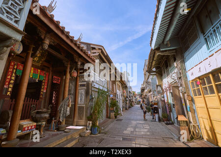 Tainan, Taiwan - December 4, 2018: People walked along the Shennong street, A landmark avenue dating from the Qing Dynasty, lined with quaint, histori Stock Photo