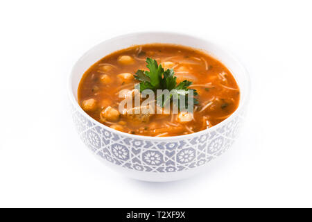 Harira soup in bowl isolated on white background. Typical Moroccan food. Ramadán concept. Stock Photo