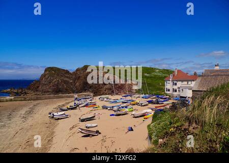 Hope Cove Harbour on a Sunny Summers Day, South Hams, South Devon, UK. Stock Photo