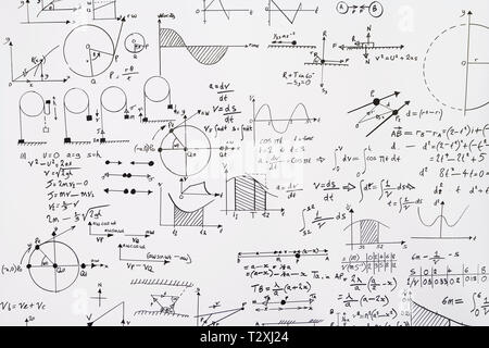 A collection of mathematical equations on a wall Stock Photo