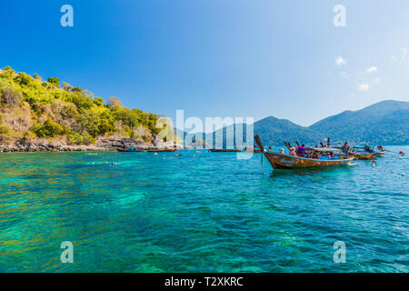 February 2019. Ko Lipe Thailand. A view of long tail boats on Ko Lipe in Tarutao national marine park in Thailand Stock Photo