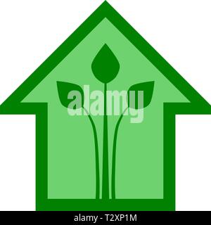 Eco house - green home icon - green outline, isolated - vector illustration Stock Vector