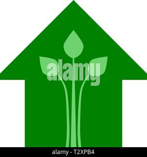 Eco house - green home icon - green, isolated - vector illustration Stock Vector
