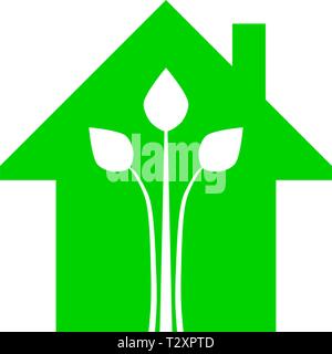 Eco house - green home icon - green, isolated - vector illustration Stock Vector