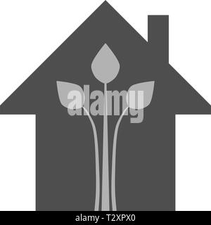 Eco house - green home icon - white outline, isolated - vector ...