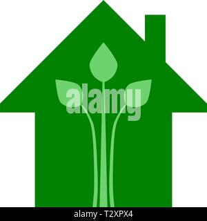 Eco house - green home icon - green, isolated - vector illustration Stock Vector