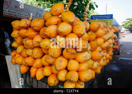 Red King coconuts for sale on the street in Colombo, Sri Lanka Stock Photo