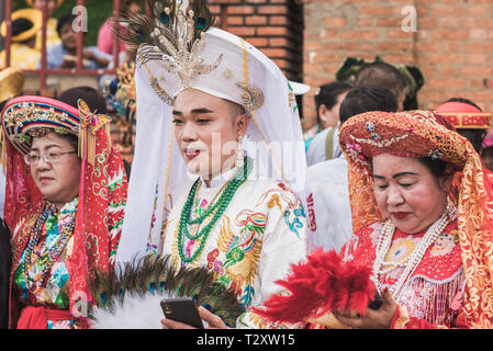 Nha Trang, Vietnam - May 5, 2018: participants of a costume procession of Po Nagar Temple celebration (Le hoi Thap Ba Ponagar). Stock Photo