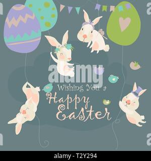 Easter bunnies and Easter eggs. Happy holidays Stock Vector