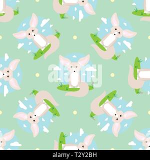 vector seamless pattern with Small cute fennec with big ears 10 eps Stock Vector