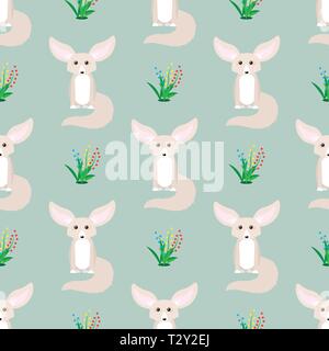 Animal seamless pattern. Small cute fennec with big ears. 10 eps Stock Vector