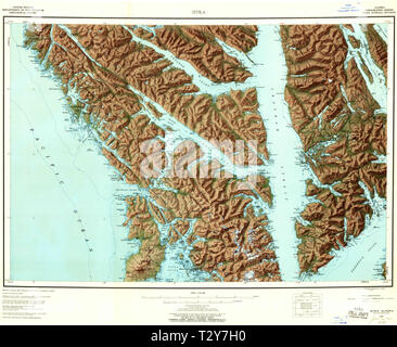 USGS TOPO Map Alaska AK Sitka 361435 1951 250000 Restoration Stock Photo
