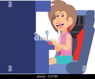 girl playing in retro console video game machine vector illustration design Stock Vector