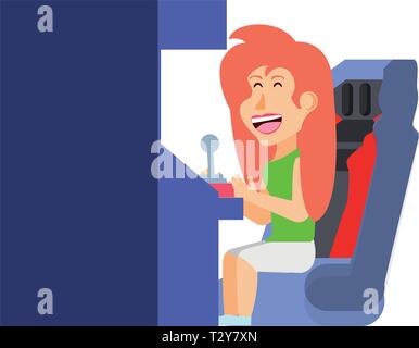 girl playing in retro console video game machine vector illustration design Stock Vector