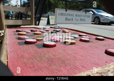 Bottle cap checkers at the Mast General Store Anex, Valle Crucis, NC Stock Photo