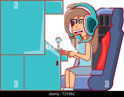 girl playing in retro console video game machine vector illustration design Stock Vector