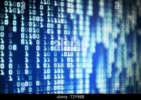 data science binary code. big data analysis. information flowing in matrix columns. one and zero code made of one and zero number text trailing with b Stock Photo