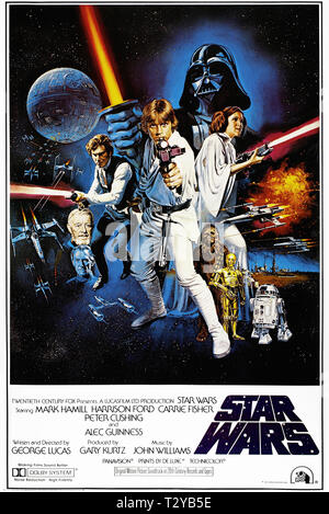 PETER CUSHING, ALEC GUINNESS, HARRISON FORD, MARK HAMILL, DAVID PROWSE, PETER MAYHEW, ANTHONY DANIELS, KENNY BAKER, CARRIE FISHER POSTER Stock Photo