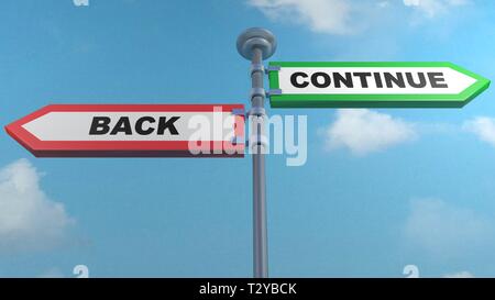 Street signs concept - Back - Continue - 3D rendering illustration ...