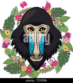 Mandrill face cool sketch Stock Vector