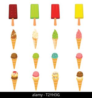 Set of colorful ice cream on white background Stock Vector