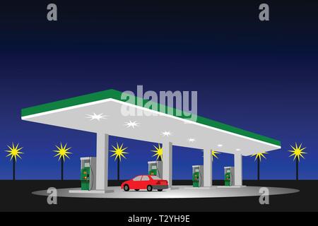 Location of oil pump at night oil There is a blue sky as the background Stock Vector