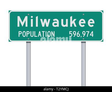 Vector illustration of the Milwaukee Population green road sign Stock Vector