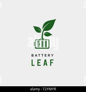 battery leaf eco nature energy renewable simple logo template vector illustration - vector Stock Vector