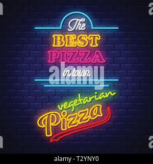 Pizza sign collection - Neon Sign Vector. Pizza sign collection  - neon sign on brick wall background, design element, light banner, announcement neon Stock Vector