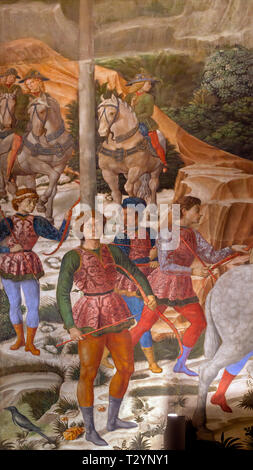 Archers, Fresco cycle,  The Procession of the Magi, Benozzo Gozzoli, circa 1459, Capella dei Magi, Palazzo Medici Riccardi, Florence, Tuscany, Italy,  Stock Photo