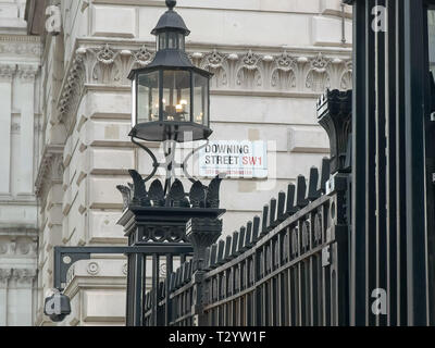 street sign outside downing street in london, home to the residence of the british prime minister Stock Photo