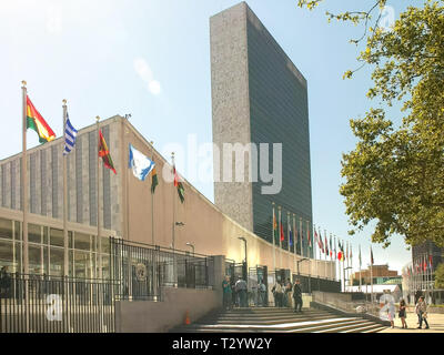 NEW YORK, NEW YORK, USA - SEPTEMBER 16, 2015: exterior of the united nations building in new york Stock Photo