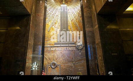 NEW YORK, NEW YORK, USA - SEPTEMBER 14, 2015: interior view of the foyer of the empire state building in manhatten, new york Stock Photo
