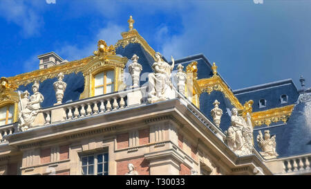 VERSAILLES, PARIS, FRANCE- SEPTEMBER 23, 2015: close up of the decorative architectural detail of the marble courtyard at the palace of versailles, pa Stock Photo