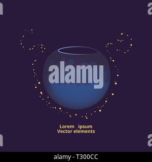empty aquarium on purple background with 3d surrealistic waves, and with golden dots, creative illustration for web and print decoration Stock Vector