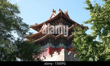 low angle shot of a tower in the forbidden city beijing, China Stock Photo