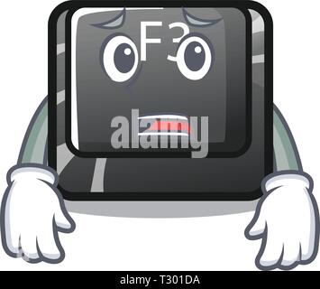 Afraid button f3 in the shape cartoon vector illustration Stock Vector