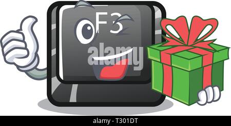 With gift button f3 in the shape cartoon vector illustration Stock Vector