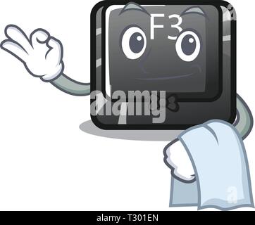 Waiter button f3 in the shape cartoon vector illustration Stock Vector