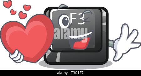 With heart button f3 in the shape cartoon vector illustration Stock Vector